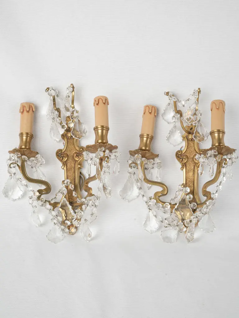 Ornate Crystal And Bronze Wall Sconces – 12.5 Inch Projection 1