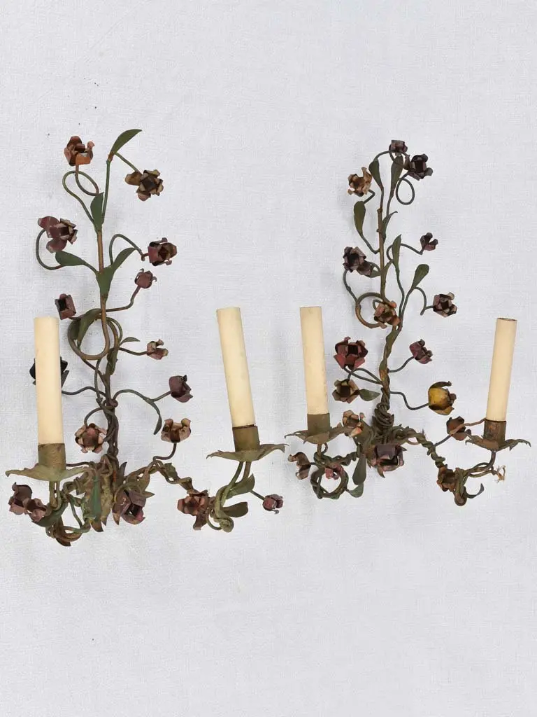 Pair Of 1920S Floral Tole Wall Sconces — 17 Inches Tall 1
