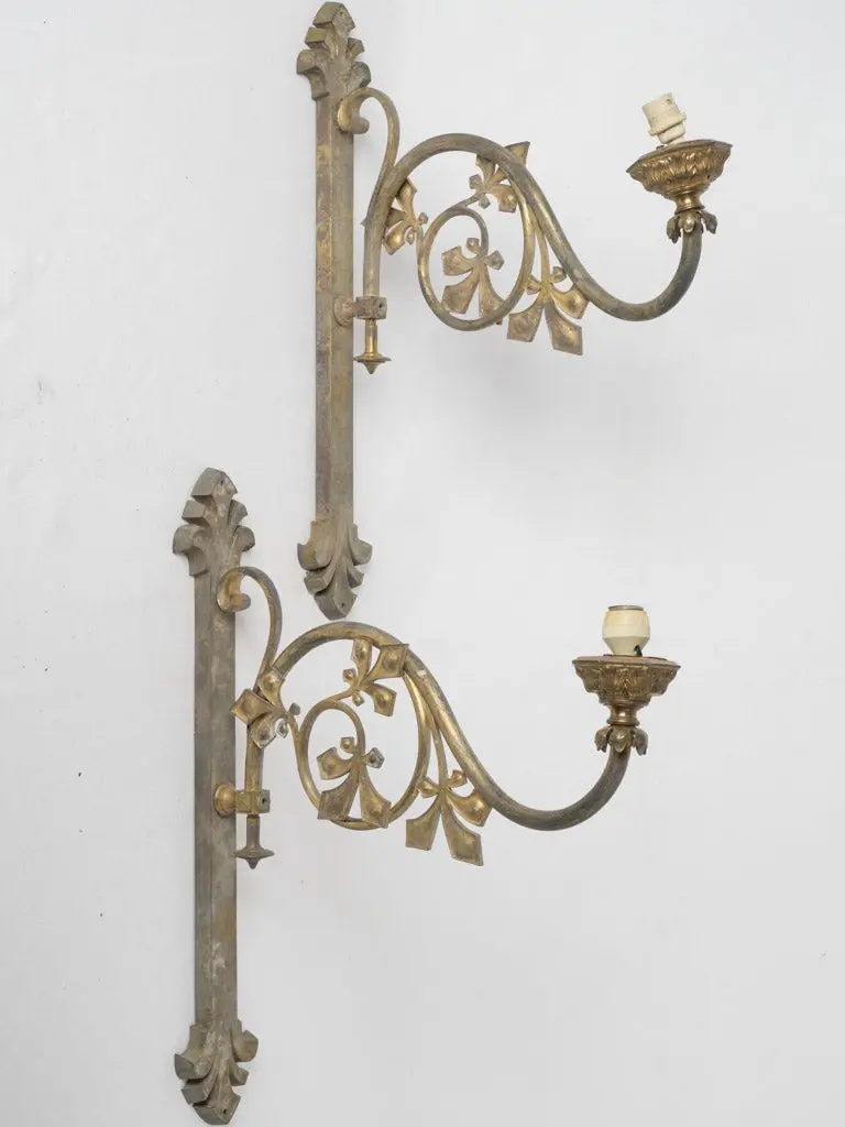 Pair Of 19Th-Century French Brass Wall Sconces – Ornate, 23.25" Height 1
