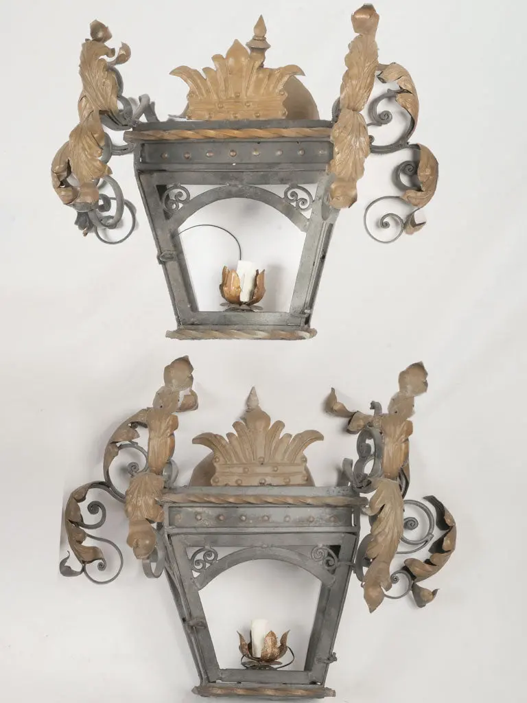 Pair Of 19Th-Century French Gilt Iron Wall Sconces — Lantern-Style Lighting Fixtures 1