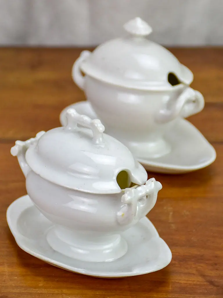 Pair Of 19Th-Century French Mustard Servers With Hinged Lids – Antique Ceramic Condiment Dishes 1