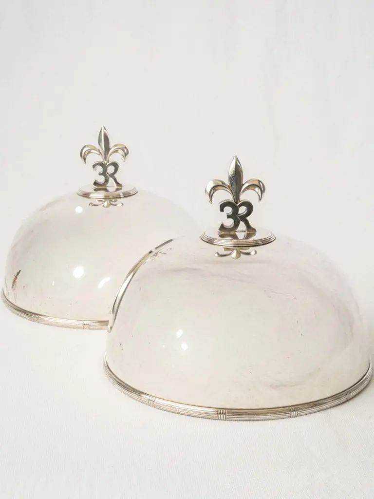 Pair Of French Fleur-De-Lis Finial Silver-Plated Plate Cloches – 8.25 Inches 1