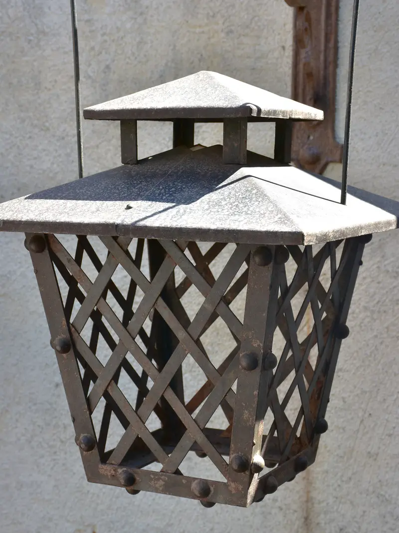 Pair Of French Wrought Iron Lanterns With Adjustable Wall Mounts 1