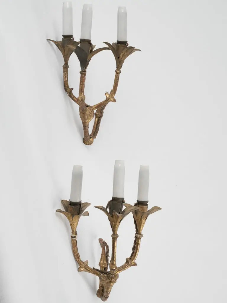 Pair Of Gilded Austrian Sconces Repurposed From A Mid-Century Chandelier – 14¼" Tall 1