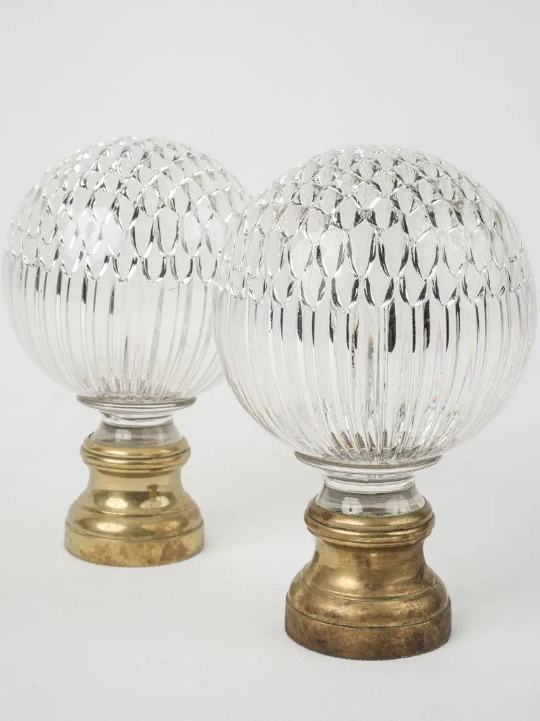 Pair Of Lalique-Attributed Cut Crystal Balustrade Finials — 'Boules D'Escalier', 7 Inches 1