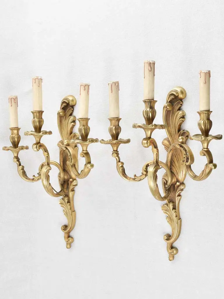 Pair Of Louis Xv-Style Gilded Wall Sconces – 21.25 Inches Tall 1