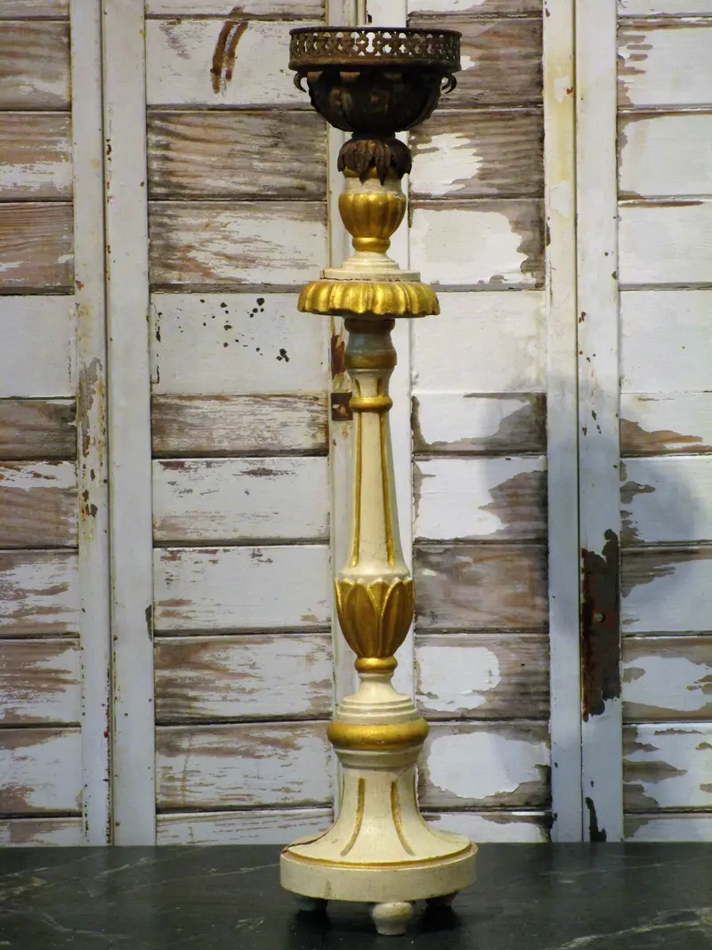 Pineapple-Topped Carved Candlestick – Rococo Revival Wood Accent 1