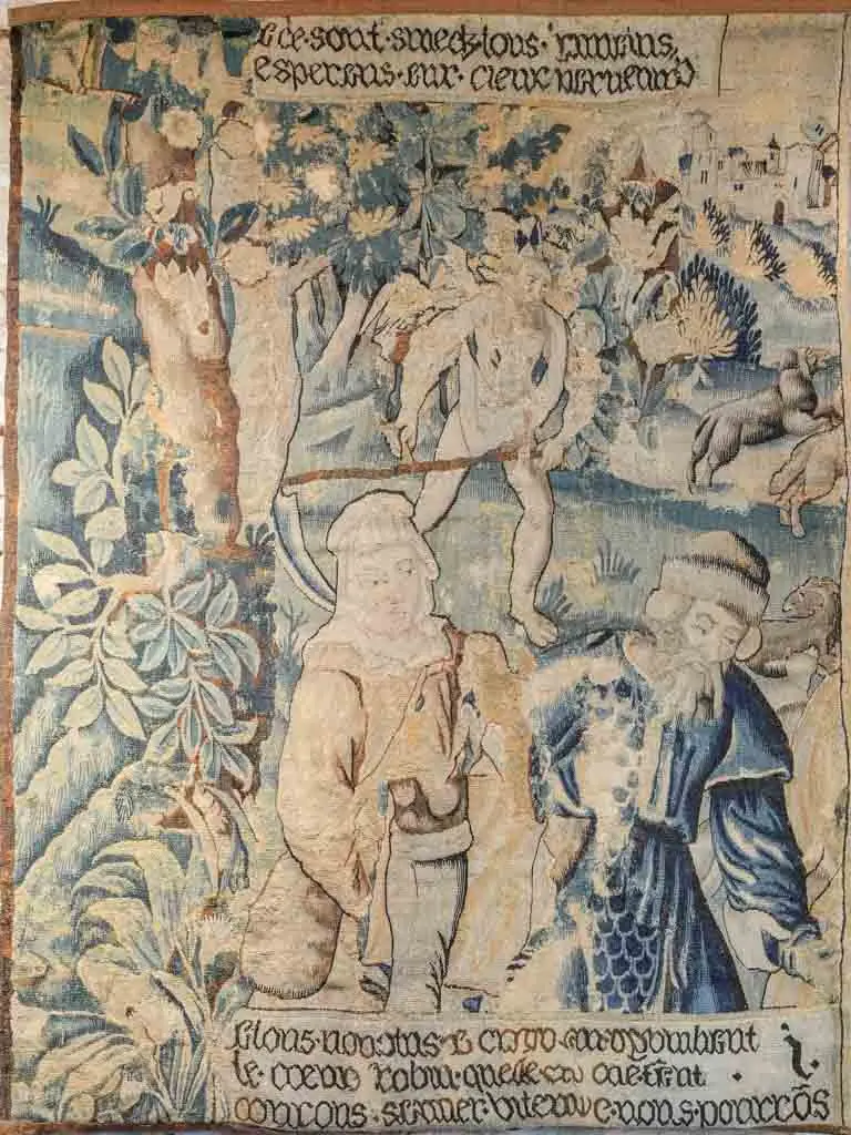Rare Teal Blue Aubusson Tapestry, 16Th-Century Design, 64.5" X 48.75" 1