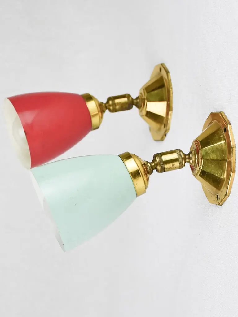 Retro Pair Of 1950S Wall Sconces In Turquoise And Crimson – 3.25 Inches 1