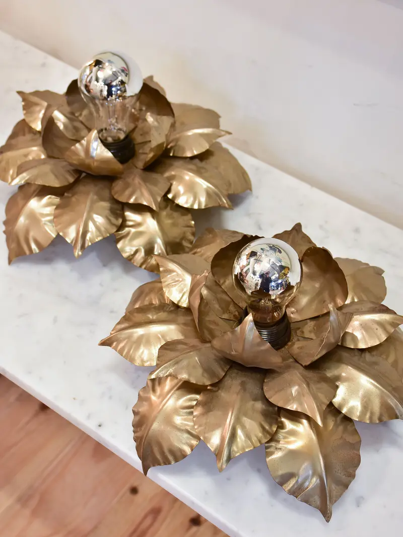 Sculptural Gold-Leaf Wall Or Ceiling Sconces (Pair) 1