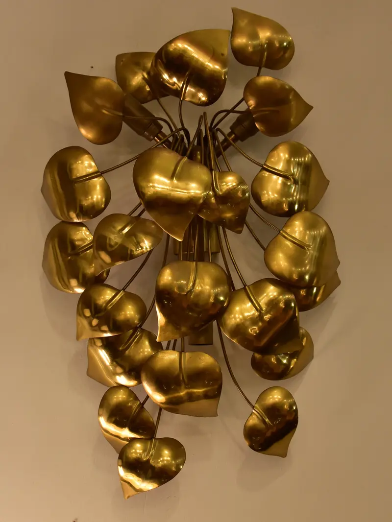 Sculptural Gold-Leaf Wall Sconce, Mid-Century Design 1