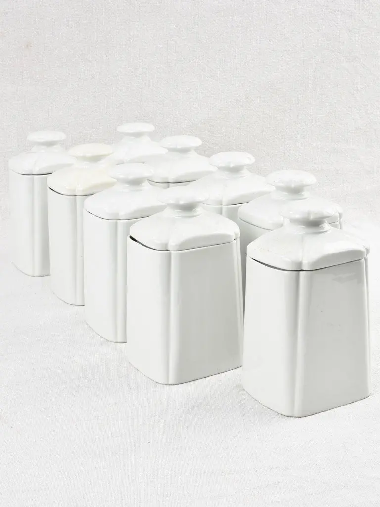 Set Of Nine Vintage Ceramic Kitchen Canisters – Matte Glaze Finish, 6.75" Height 1