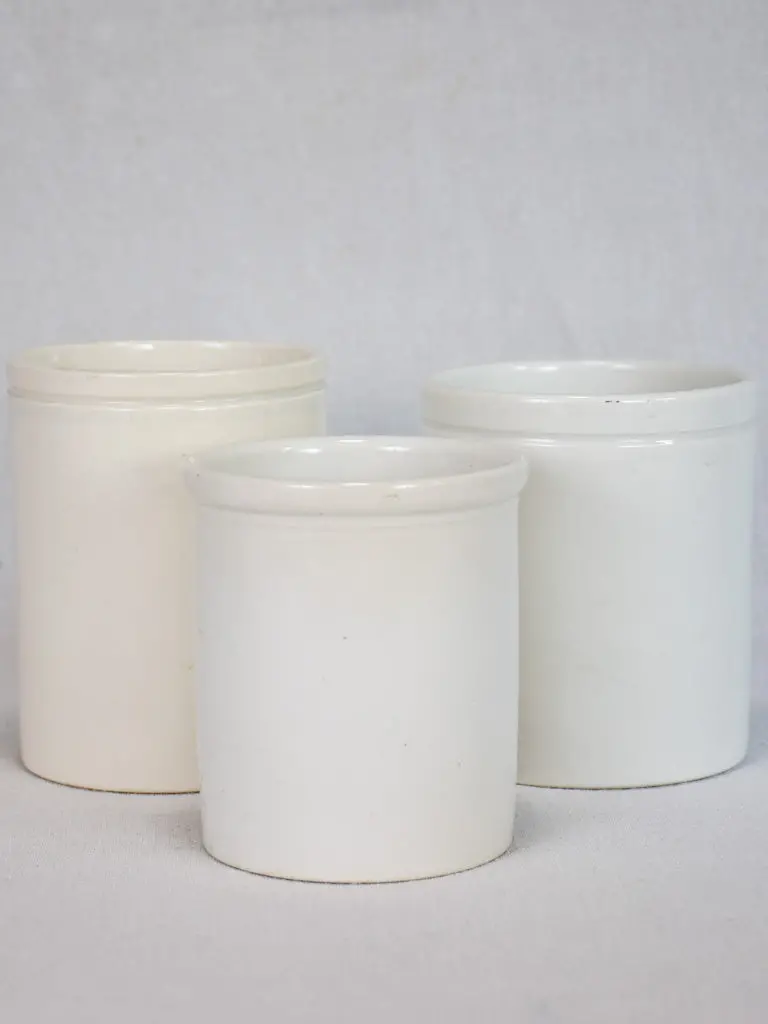 Set Of Three Vintage White Ceramic Preserving Jars 1