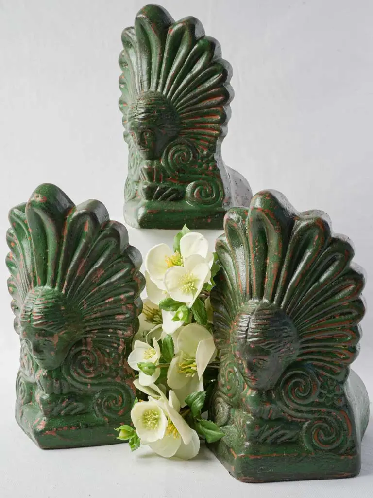Triad Of Early 20Th-Century French Green-Terracotta Roof Finials – 11 Inches Each 1