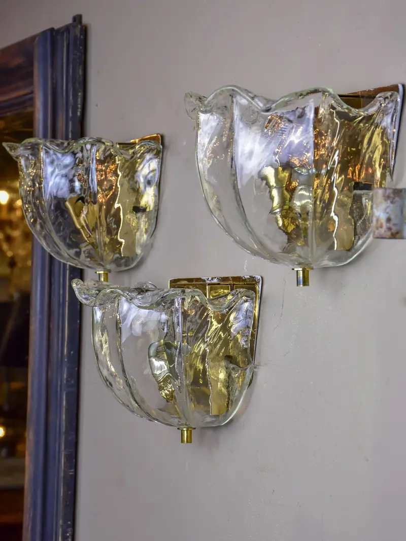 Triad Of Vintage Murano Glass Wall Sconces, Italian Crafted 1