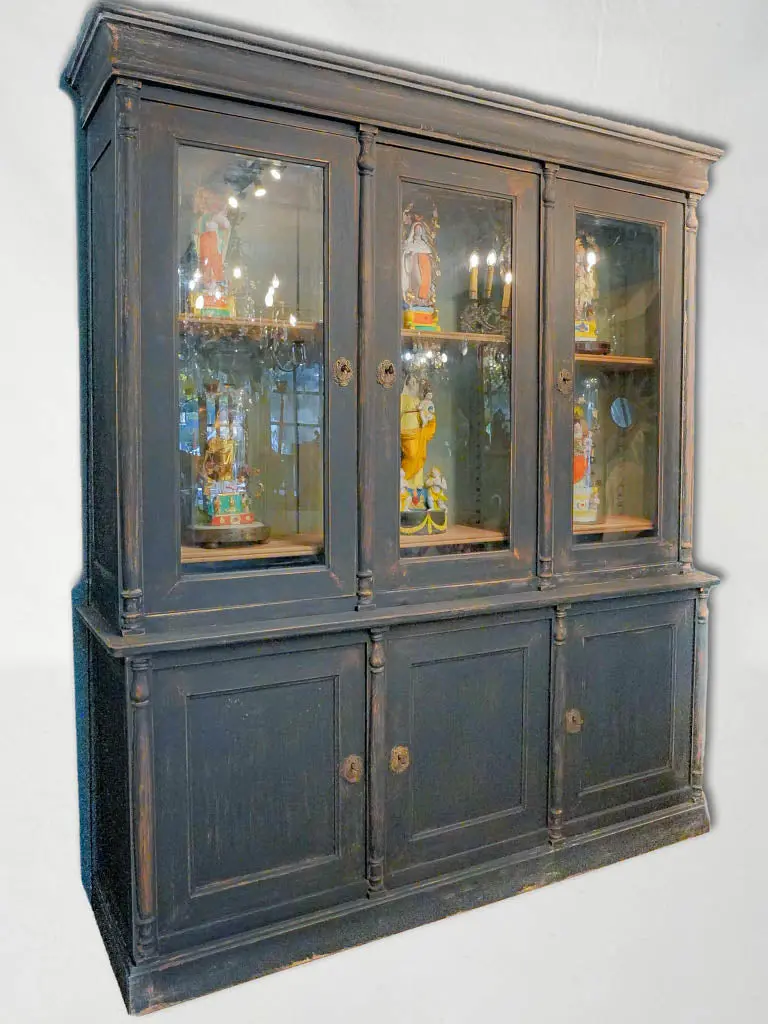 Two-Section French Display Cabinet – Distressed Black Finish, Late 19Th-Century Elegance (85.75") 1