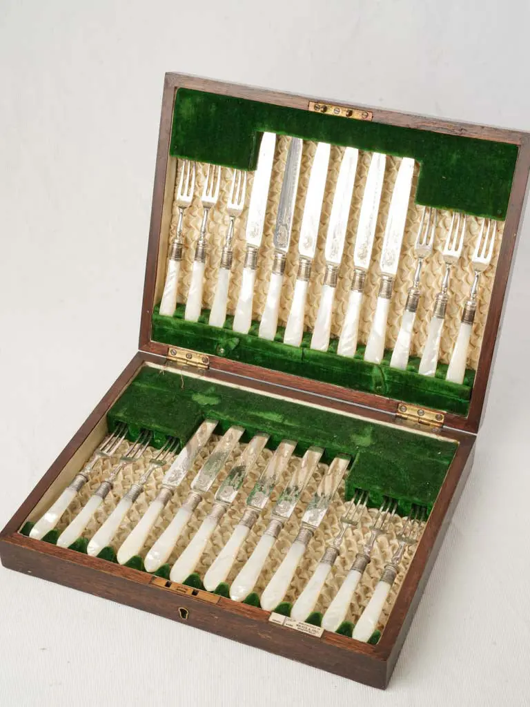 Victorian-Era Mother-Of-Pearl & Silver-Plated Fruit Serving Set For Twelve Guests 1