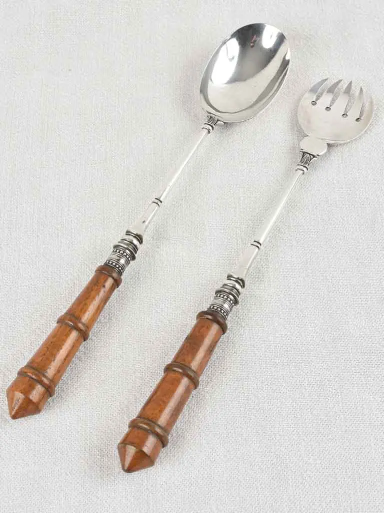 Victorian-Era Salad Serving Utensils – Silverplated Flatware With Solid Oak Handles 1