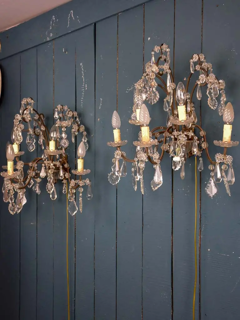 Vintage 1940S Crystal Wall Sconces – Five-Light Pair 1
