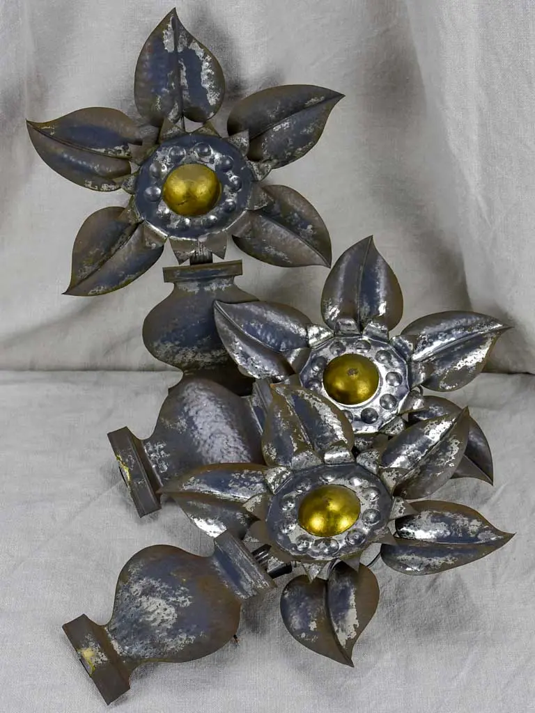 Vintage 1960S Toile Wall Sconces Featuring Floral Motifs 1