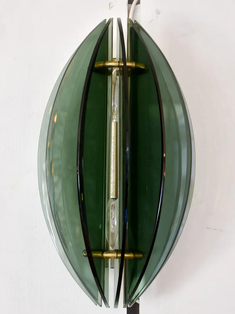 Vintage Italian Glass Wall Sconces In Green & Grey (Pair) 1