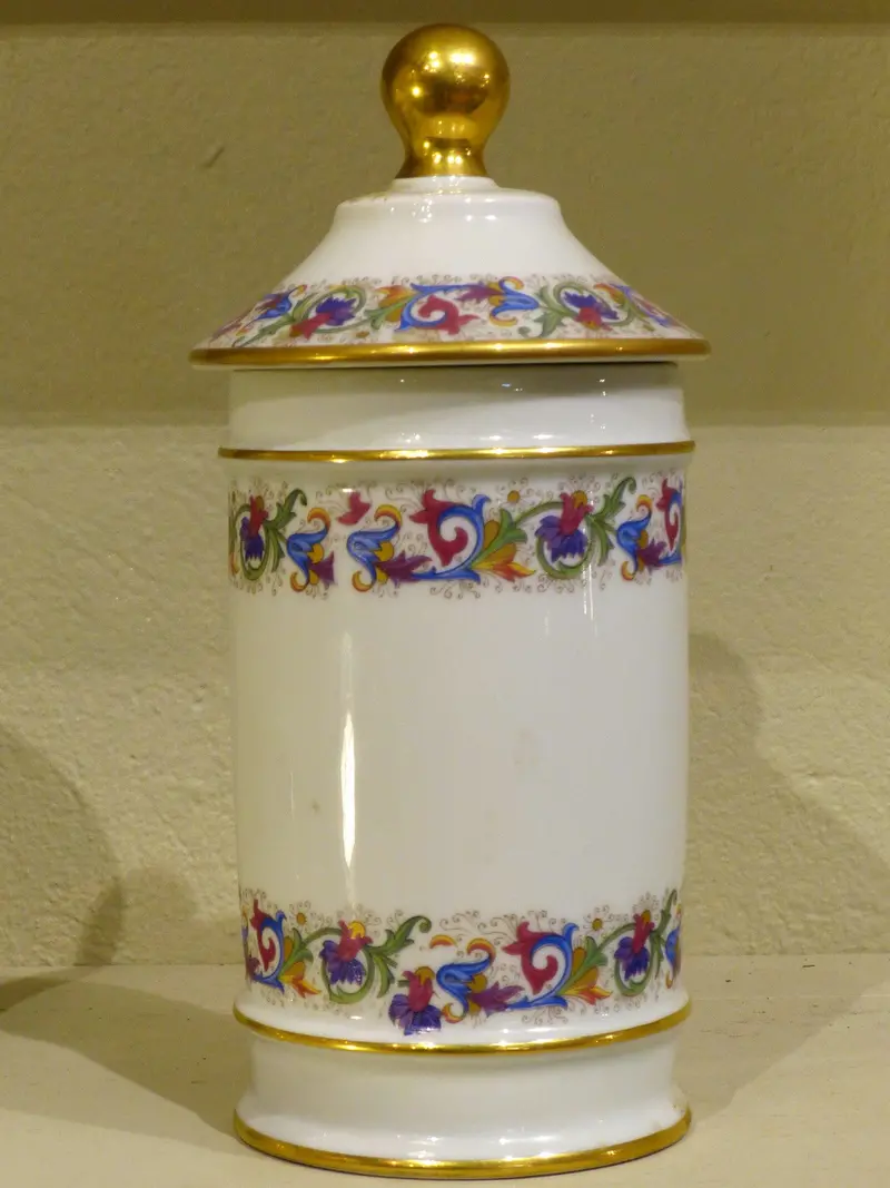 Vintage Limoges Porcelain Apothecary Jar – Hand-Painted Blue Floral Detail 1